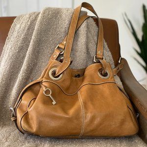 Fossil Brown 100% Genuine Leather Shoulder Bag with Silver Hardware